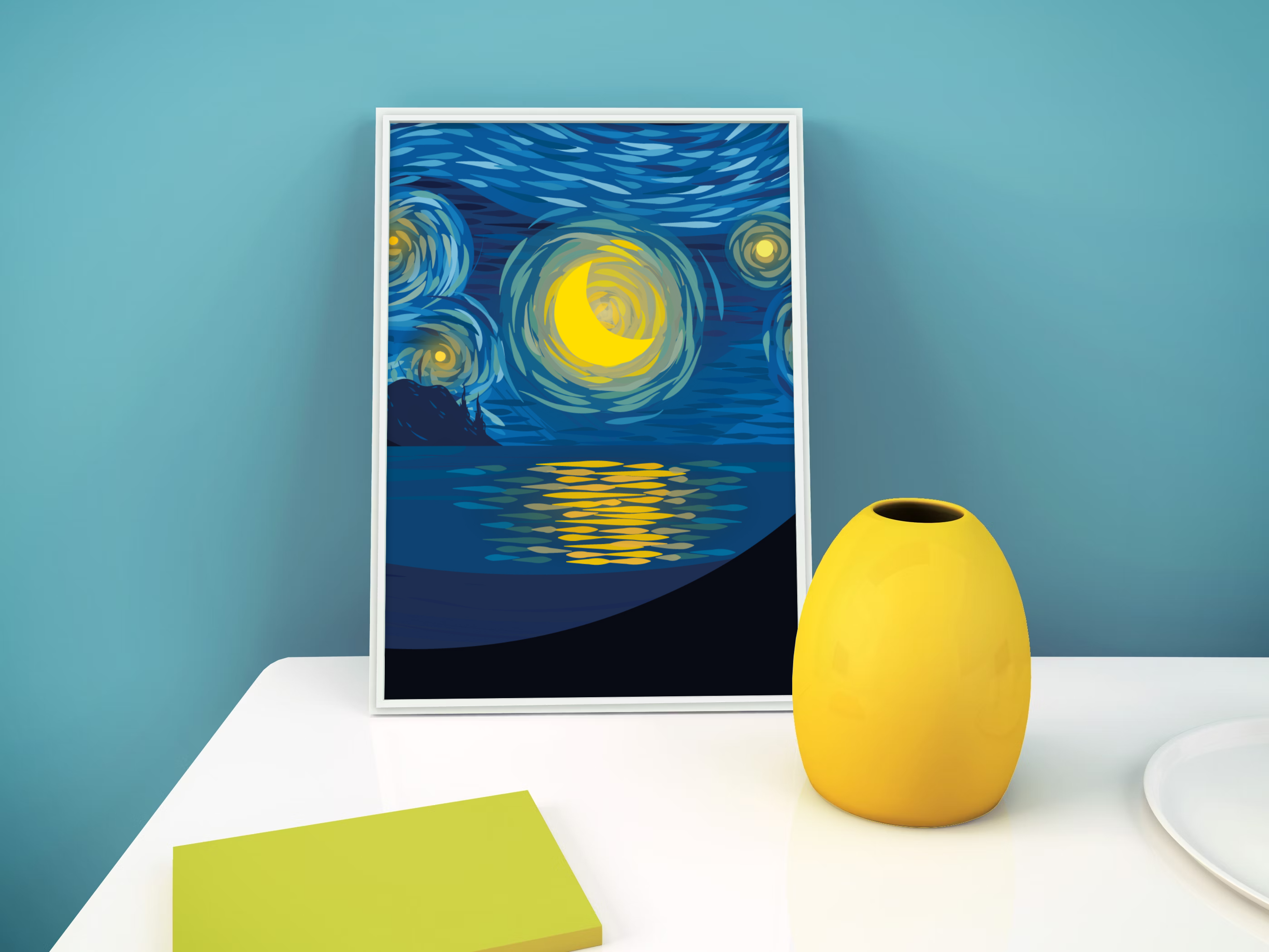 Mockups em quadros, capinha de celular, fita cassete